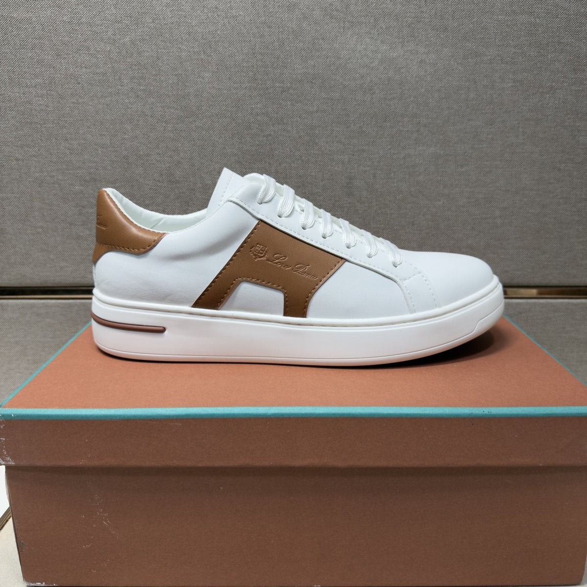 White and Brown Low-Top Sneakers