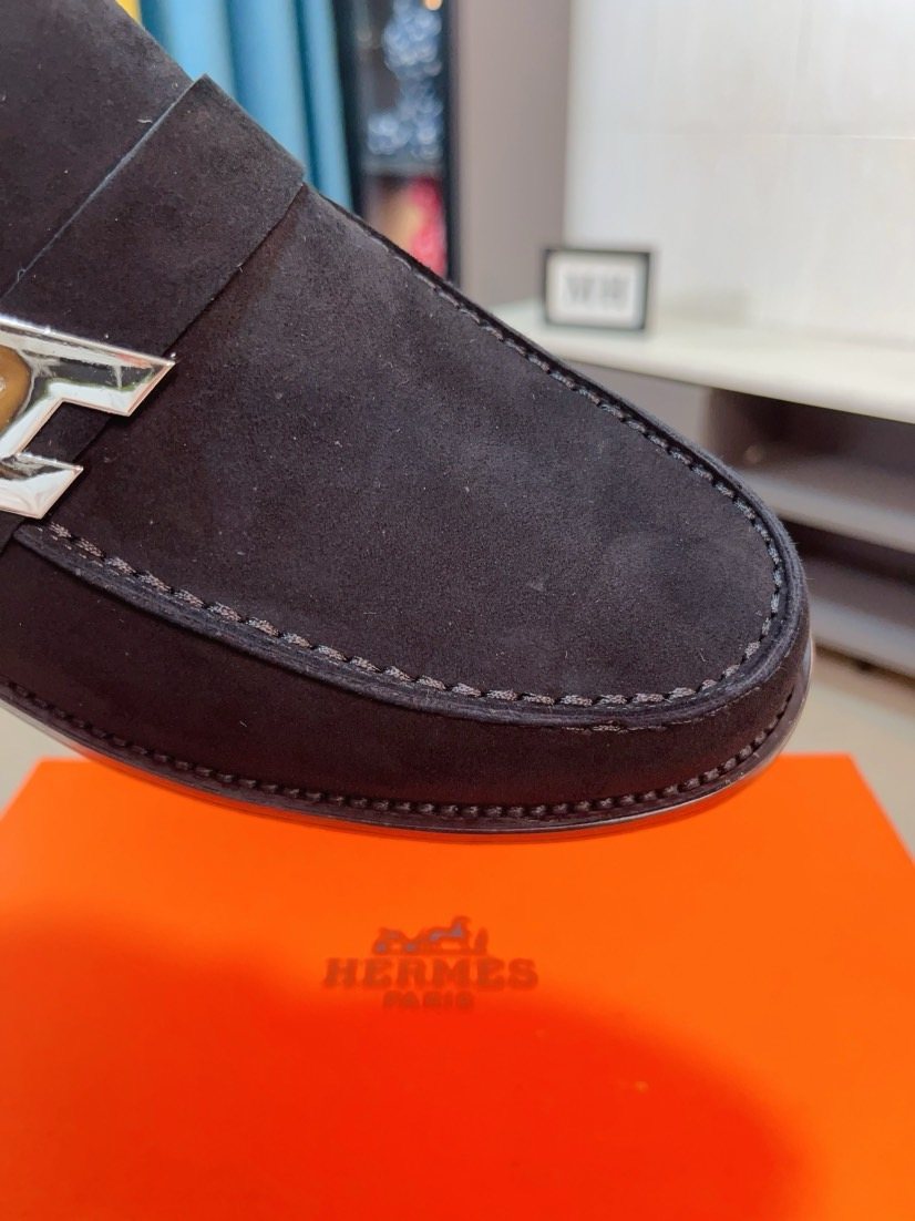 Hermès Black H-Hardware Loafers - Rubber Outsole