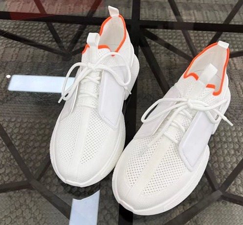 Hermès Men's White Orange Knit Sneakers