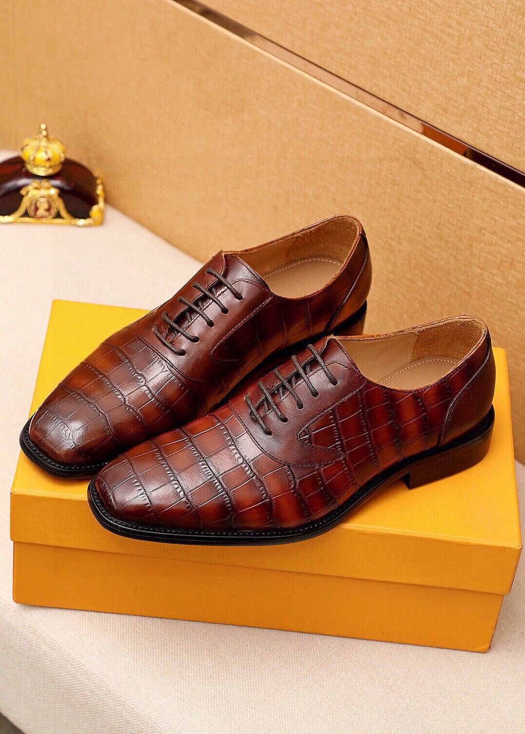 Louis Vuitton Crocodile-Embossed Lace-Up Dress Shoes