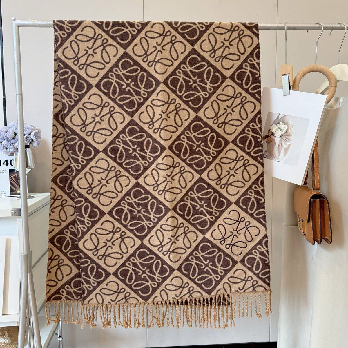 Loop-Motif Fringed Scarf